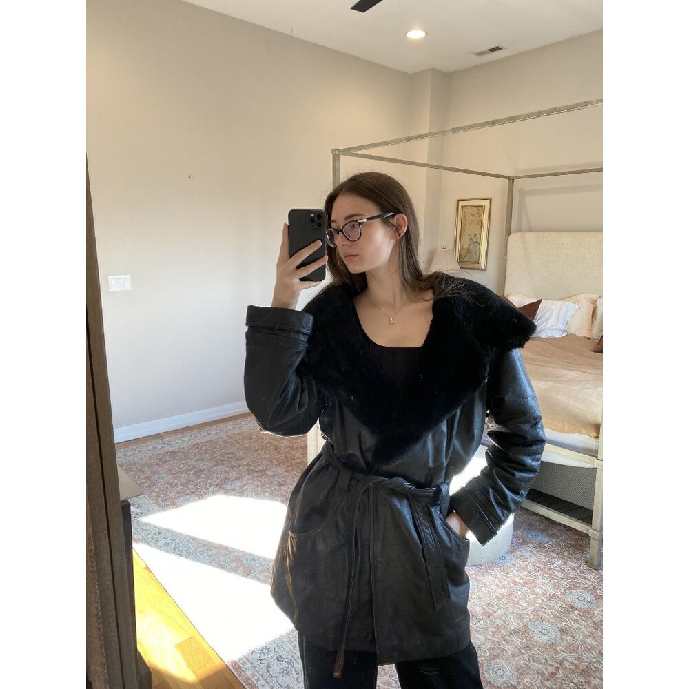 Wilsons Leather Wilsons Leather Tie Jacket with Fur Accent Size M